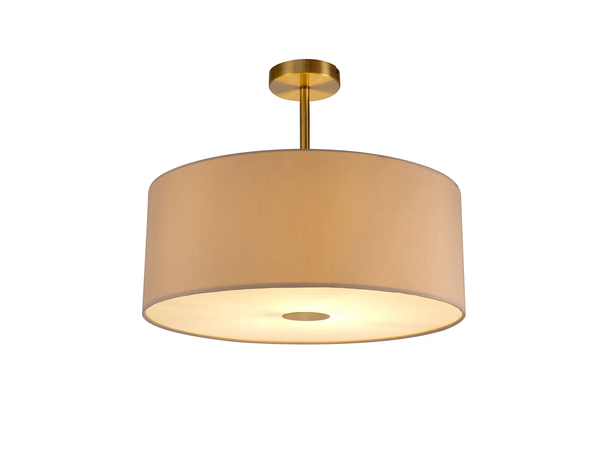 DK0184  Baymont 50cm Semi Flush 1 Light Antique Brass; Nude Beige/Moonlight; Frosted Diffuser